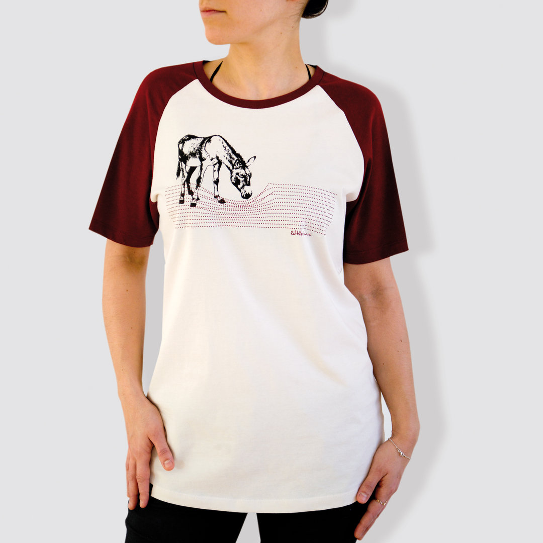 Unisex T-Shirt, "Eselchen", Burgundy/Vintage White