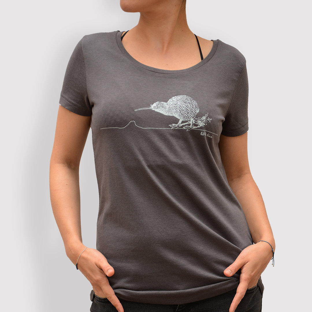 Damen T-Shirt, Modal, "Kiwi", Antrazit/Schwarz