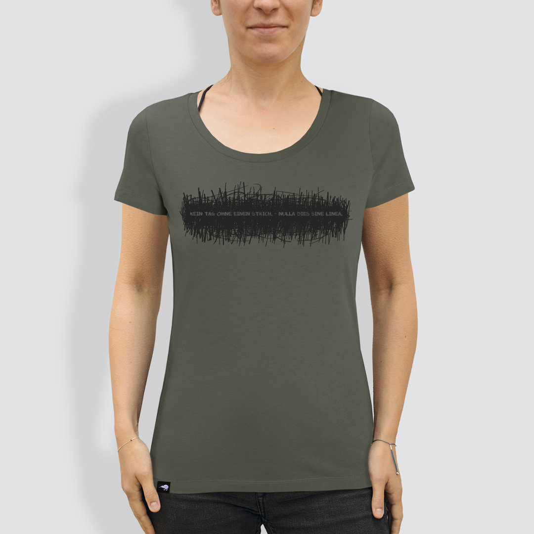 Damen T-Shirt, "Kein Tag ohne einen Strich", Khaki