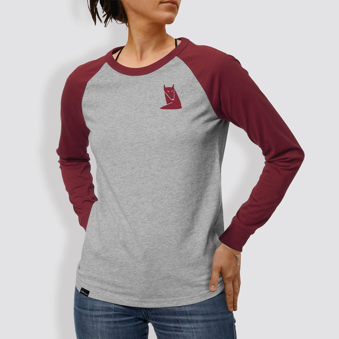 Unisex Langarm-T-Shirt, "Fuchs", Heather Grey/Burgundy